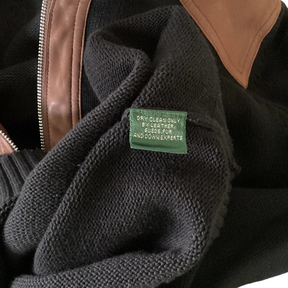 Ralph Lauren Leather Trim Black Men’s 1/4 Zip Sweater No Tags - Picture 7 of 7